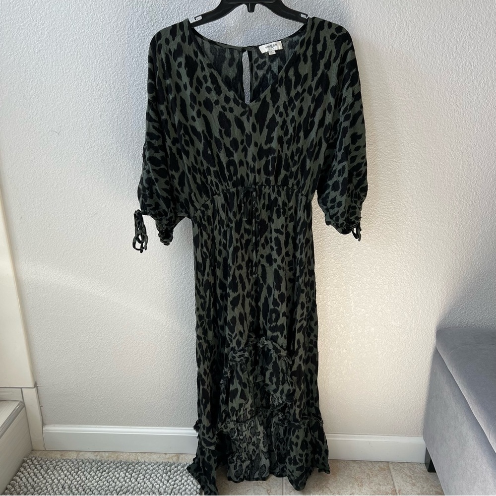 UMGEE Dark Green Animal Print Hi-Lo Dress